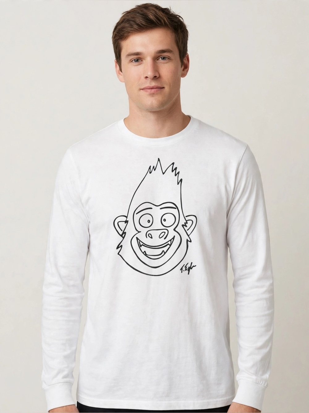 Choose Life - TARON'S SKETCH - White Long Sleeve Shirt with ape  Graphic - NWOT